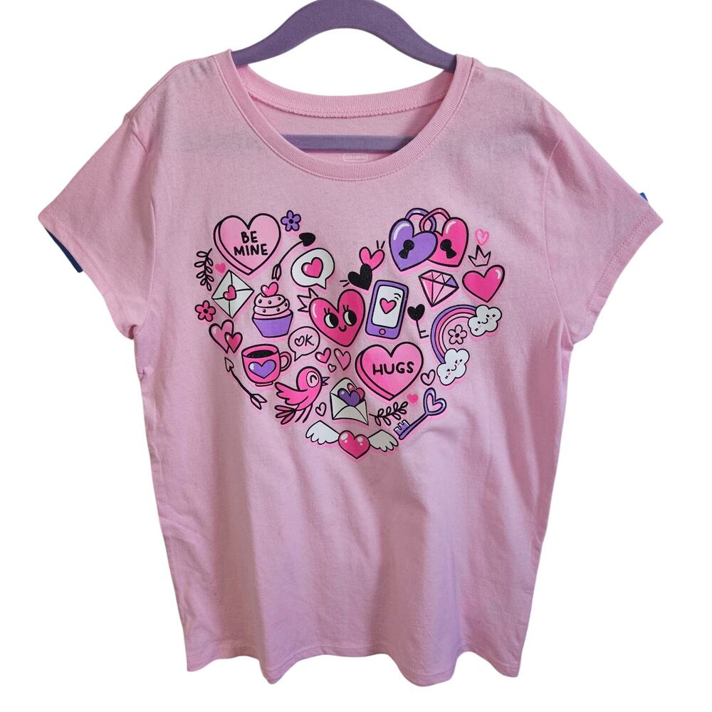 Children's Place Girls Size L Heart Doodle Graphic Tee Shirt Pastel Pink Cutesy